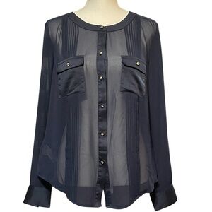 Ann Taylor Midnight Blue Sheer Blouse Medium